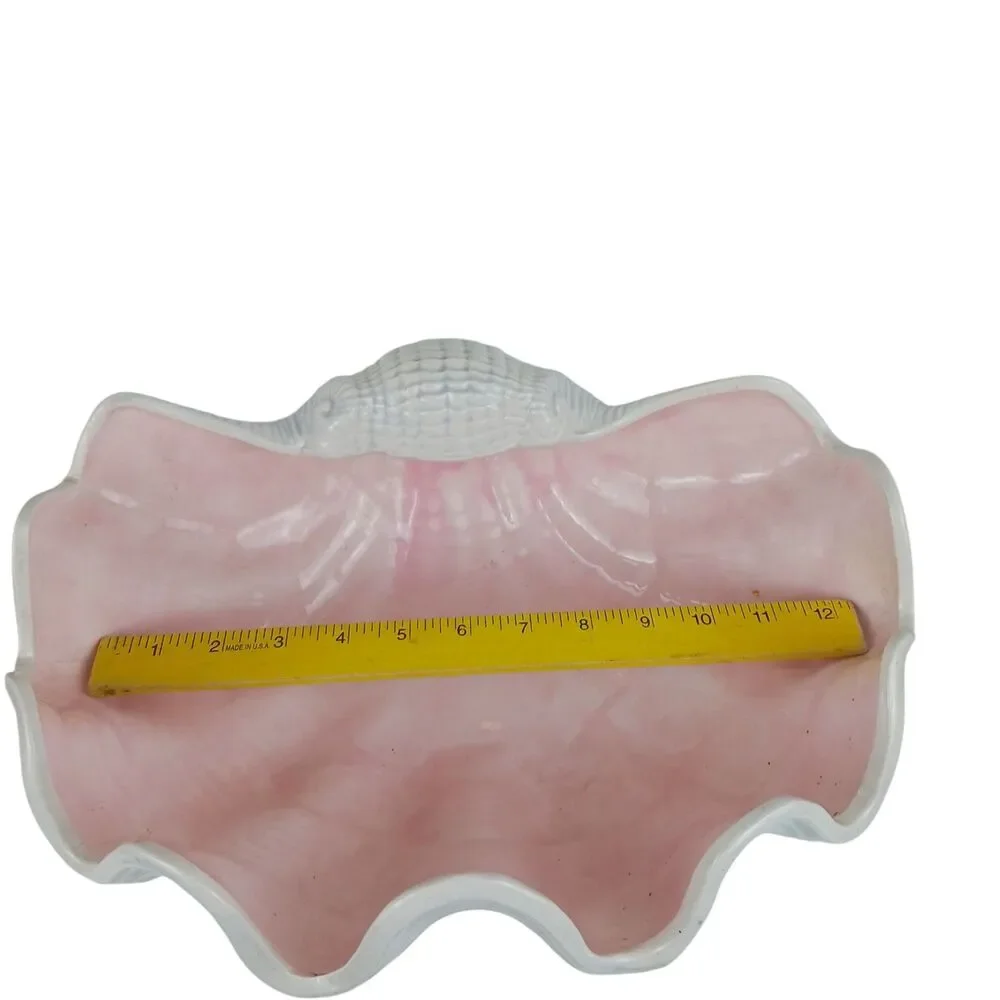 Vtg Large Deco Regency MCM Pink Ceramic Oyster Shell Clamshell Bowl Planter